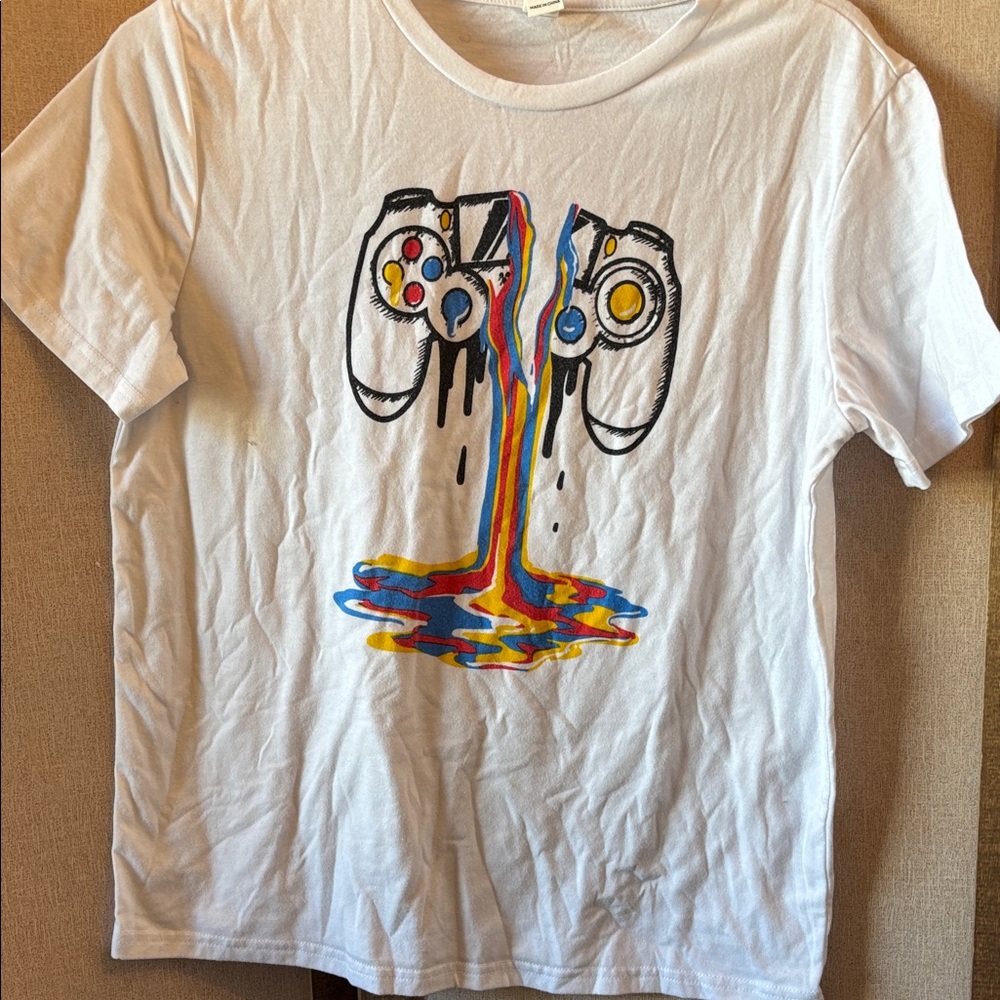 SHEIN Kids Tee with Colorful Game Controller Design - White 13-14 years